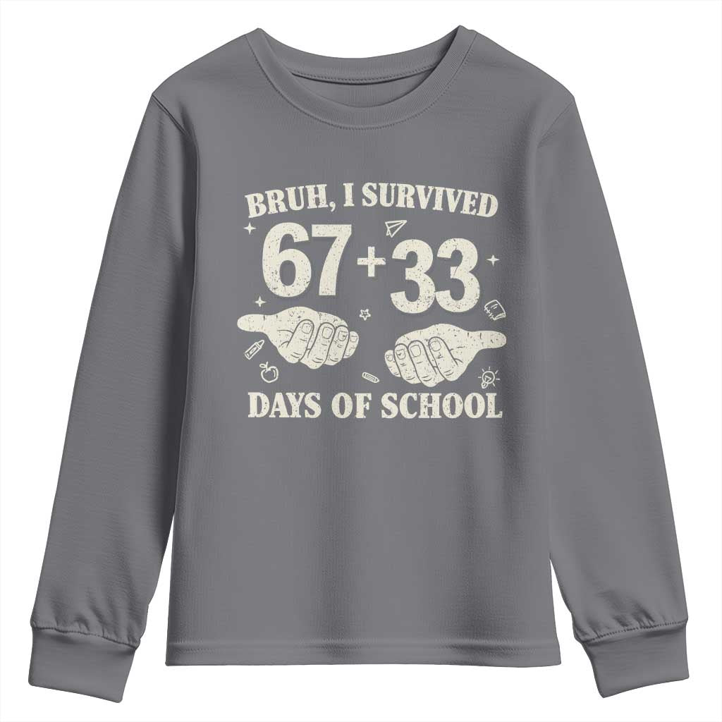 Bruh I Survived 100 Days of School Youth Sweatshirt 67 33 Six Seven Hands Meme Funny Gen Alpha TS10 Charcoal Print Your Wear