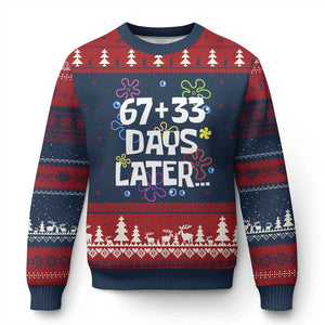 67 33 One Hundred Days Later Ugly Christmas Sweater Funny 100th Day of School Flowers TS10 Navy Red Print Your Wear