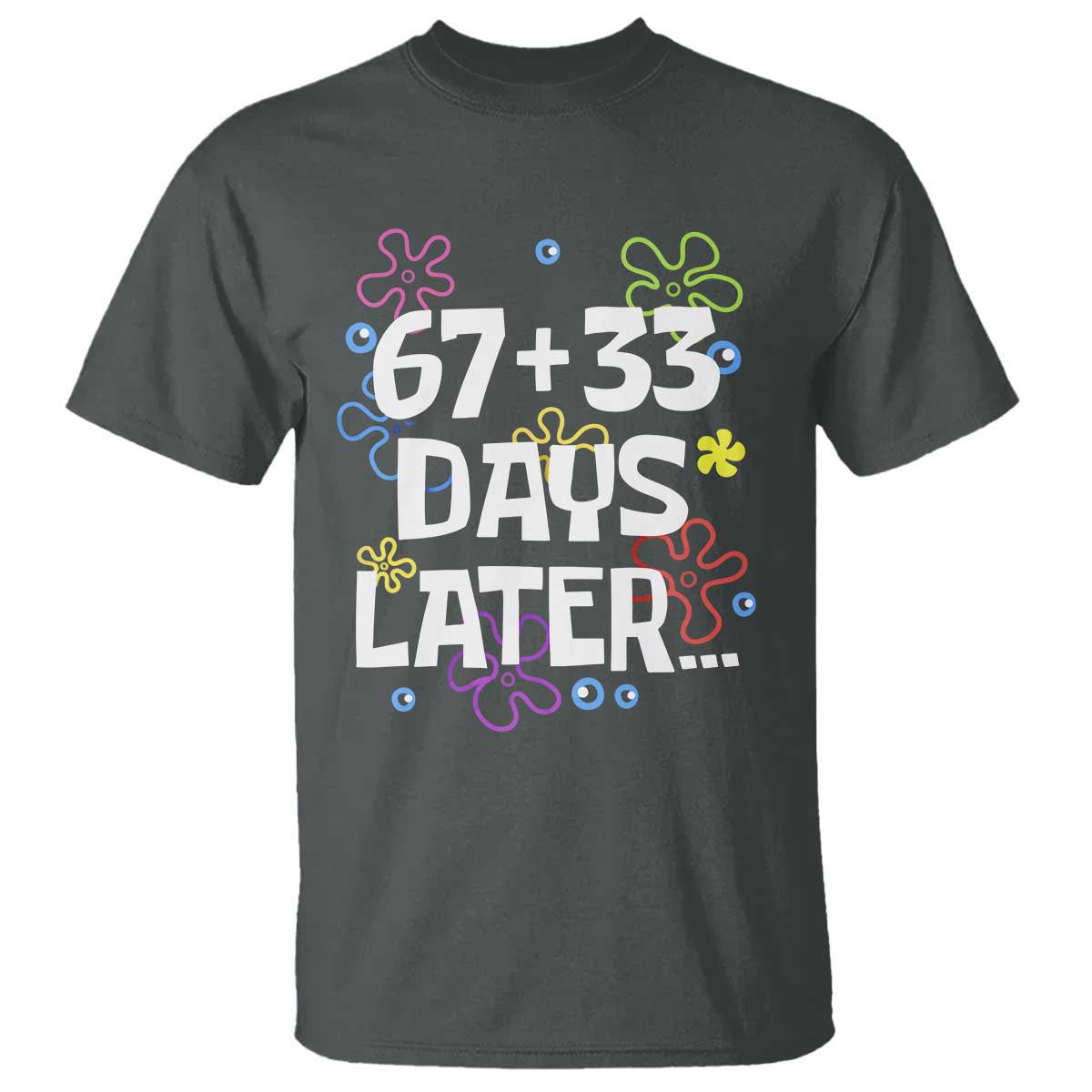 67 33 One Hundred Days Later T Shirt Funny 100th Day of School Flowers TS10 Dark Heather Print Your Wear