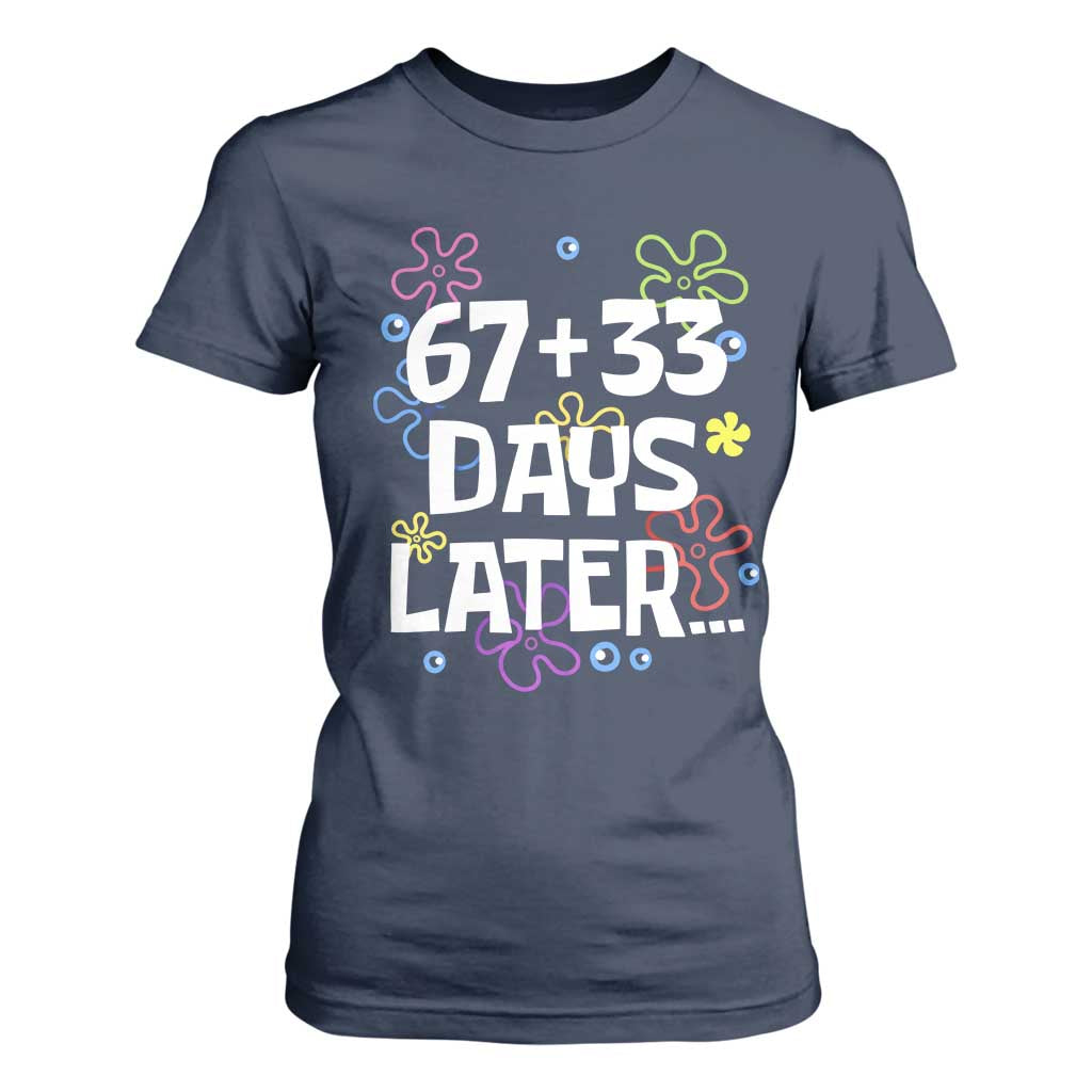 67 33 One Hundred Days Later T Shirt For Women Funny 100th Day of School Flowers TS10 Navy Print Your Wear