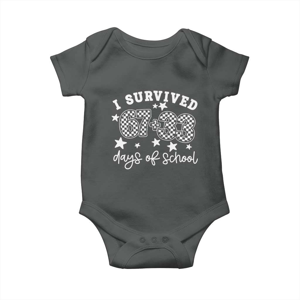 I Survived 67 33 100 Days of School Baby Onesie Funny 100th Day of School One Hundred Days TS10 Dark Heather Print Your Wear