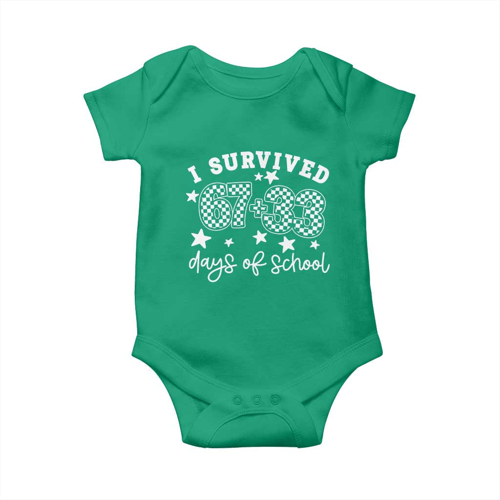 I Survived 67 33 100 Days of School Baby Onesie Funny 100th Day of School One Hundred Days TS10 Irish Green Print Your Wear