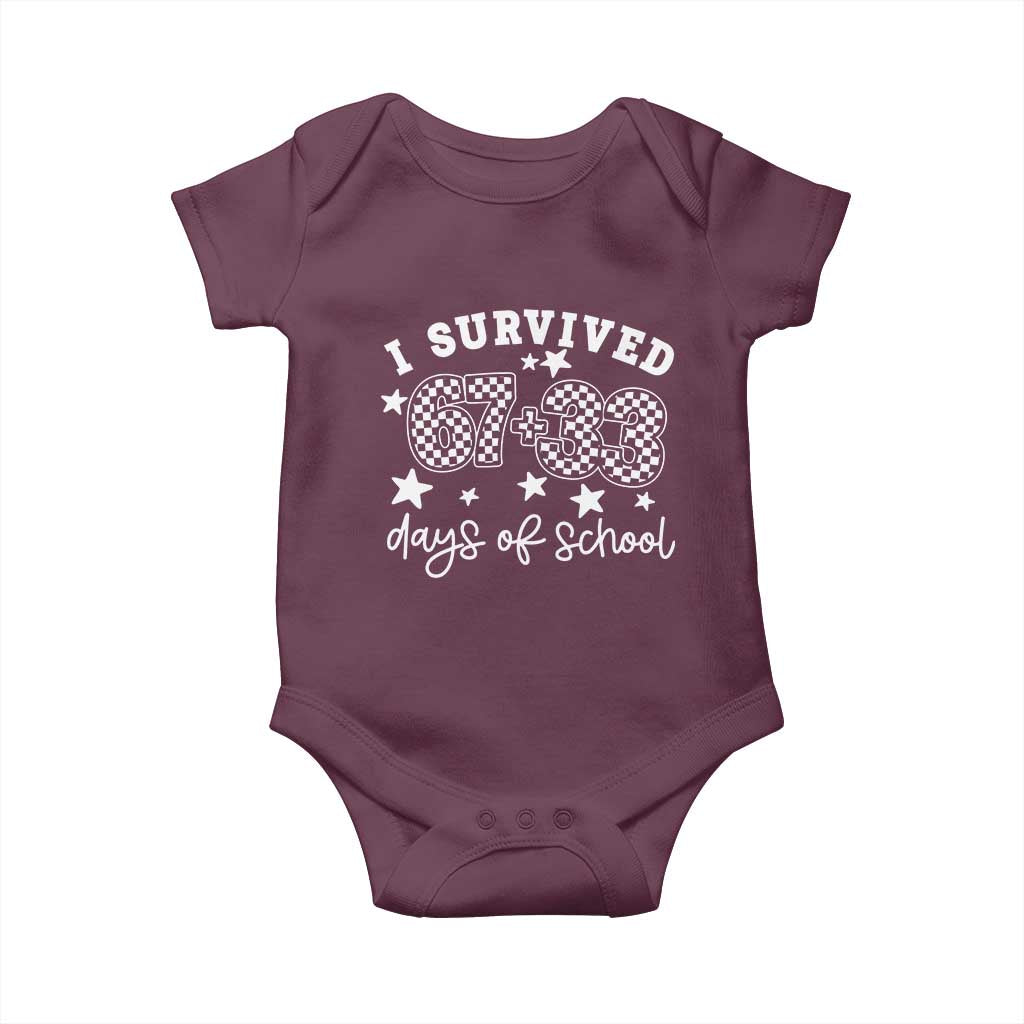 I Survived 67 33 100 Days of School Baby Onesie Funny 100th Day of School One Hundred Days TS10 Maroon Print Your Wear