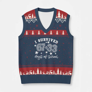 I Survived 67 33 100 Days of School V-Neck Knit Sweater Vest Funny 100th Day of School One Hundred Days TS10 Navy Red Print Your Wear