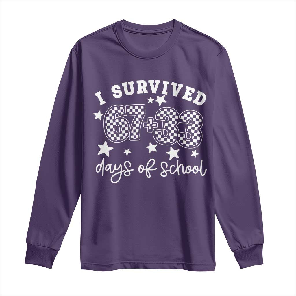I Survived 67 33 100 Days of School Long Sleeve Shirt Funny 100th Day of School One Hundred Days TS10 Purple Print Your Wear