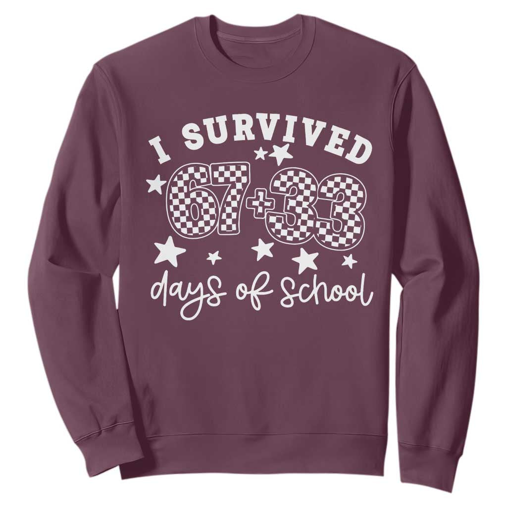I Survived 67 33 100 Days of School Sweatshirt Funny 100th Day of School One Hundred Days TS10 Maroon Print Your Wear