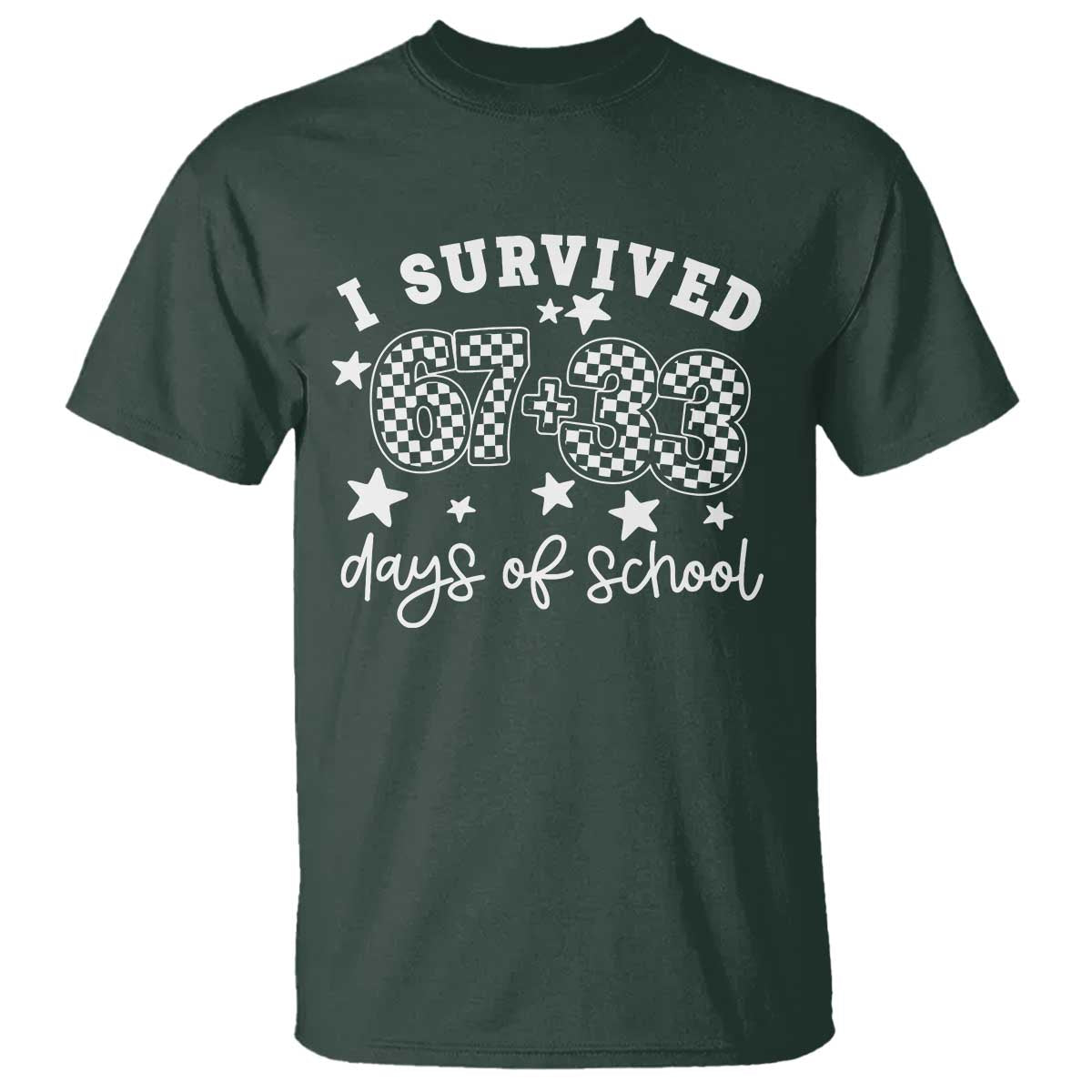 I Survived 67 33 100 Days of School T Shirt Funny 100th Day of School One Hundred Days TS10 Dark Forest Green Print Your Wear