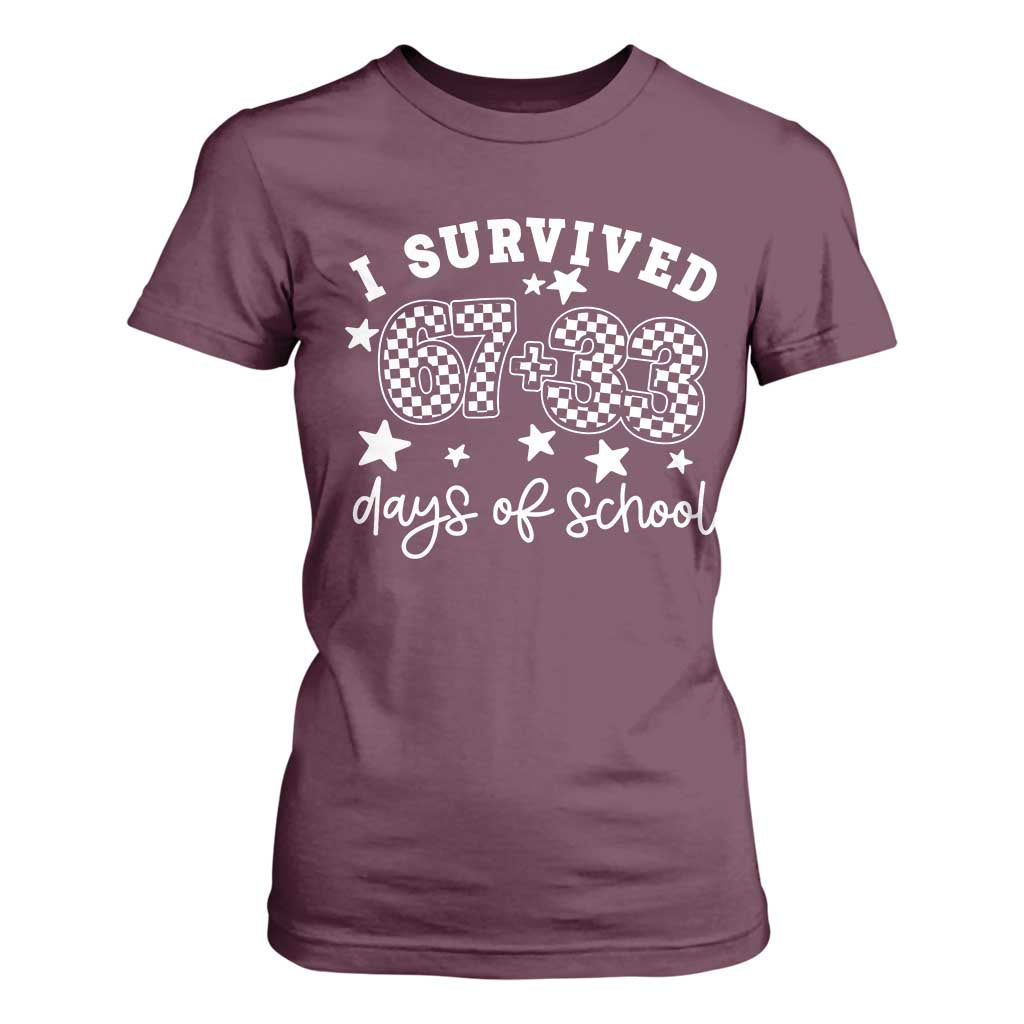 I Survived 67 33 100 Days of School T Shirt For Women Funny 100th Day of School One Hundred Days TS10 Maroon Print Your Wear