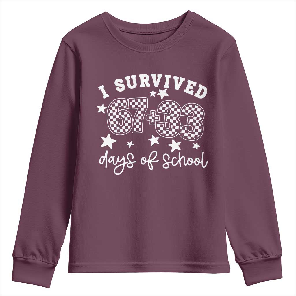 I Survived 67 33 100 Days of School Youth Sweatshirt Funny 100th Day of School One Hundred Days TS10 Maroon Print Your Wear