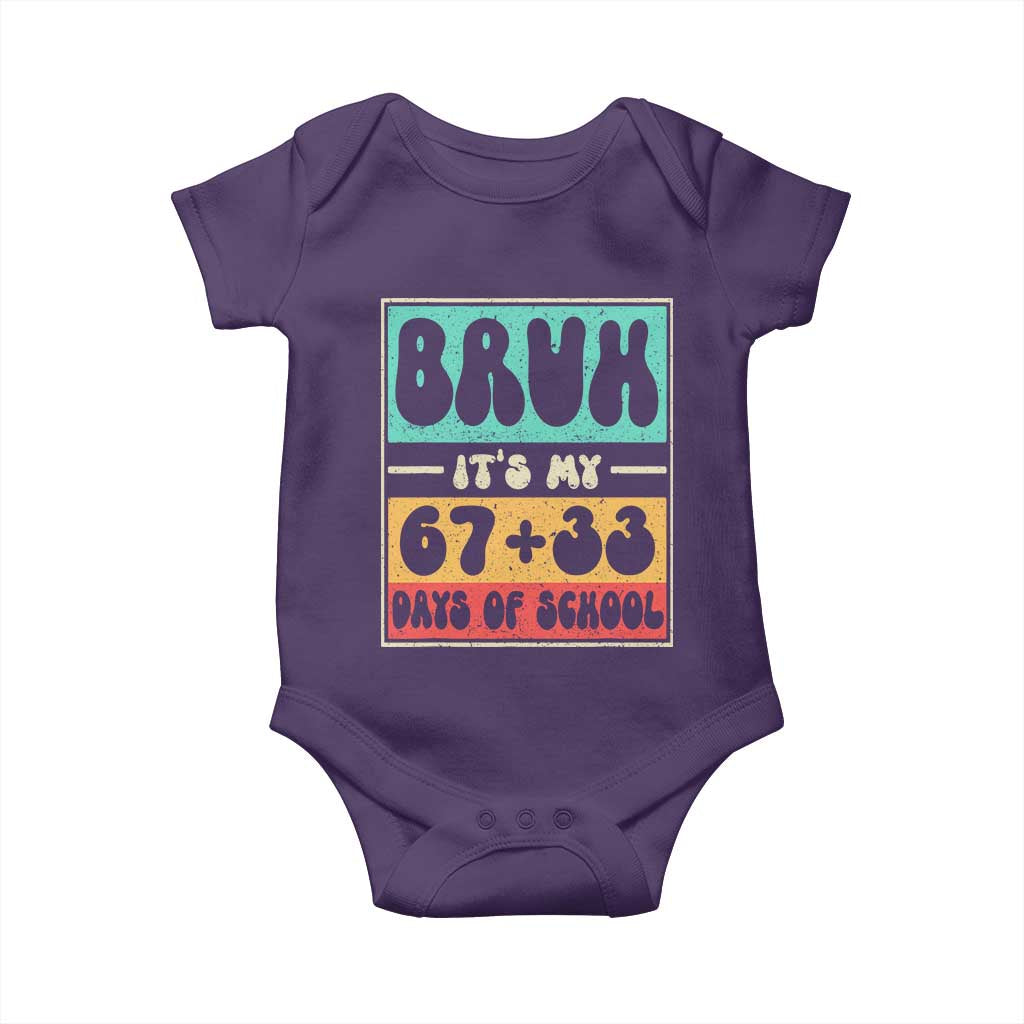 Bruh I Survived 67 33 Days of School Baby Onesie Retro 100th Day of School Boys Teachers Pupils TS10 Purple Print Your Wear