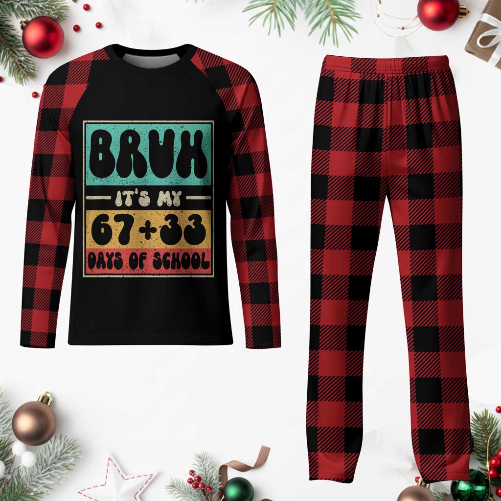 Bruh I Survived 67 33 Days of School Plaid Pajama Set Retro 100th Day of School Boys Teachers Pupils TS10 Buffalo Plaid Print Your Wear