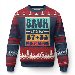 Bruh I Survived 67 33 Days of School Ugly Christmas Sweater Retro 100th Day of School Boys Teachers Pupils TS10 Navy Red Print Your Wear