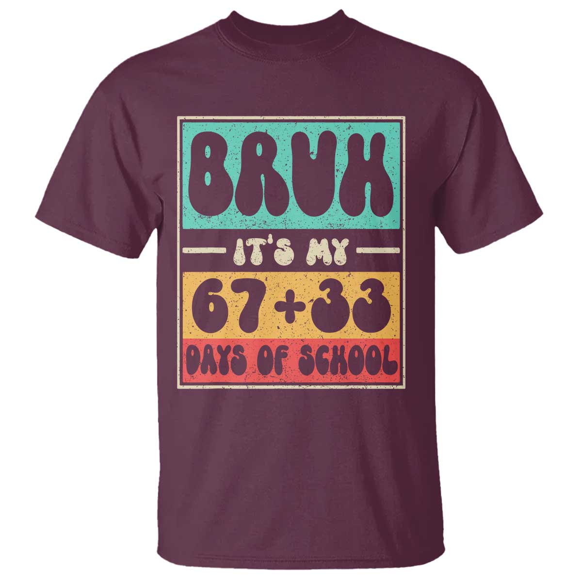 Bruh I Survived 67 33 Days of School T Shirt Retro 100th Day of School Boys Teachers Pupils TS10 Maroon Print Your Wear