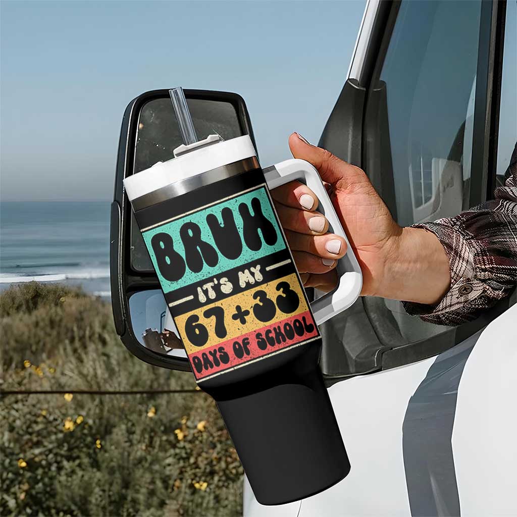 Bruh I Survived 67 33 Days of School Tumbler With Handle Retro 100th Day of School Boys Teachers Pupils TS10 Print Your Wear