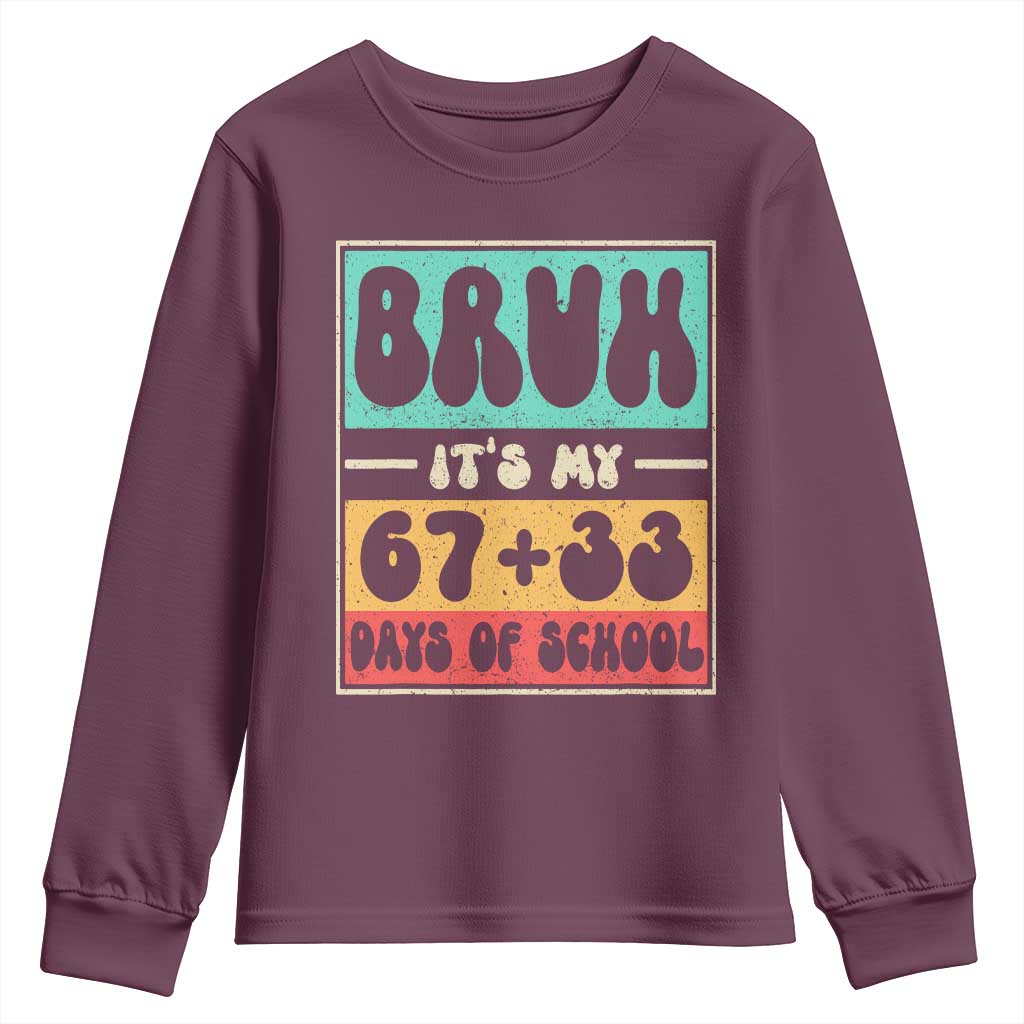 Bruh I Survived 67 33 Days of School Youth Sweatshirt Retro 100th Day of School Boys Teachers Pupils TS10 Maroon Print Your Wear