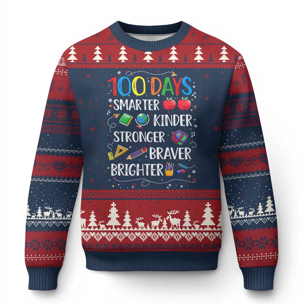 Happy 100 Days of School Ugly Christmas Sweater 100th Day Kids Boys Girls Teachers Pupils TS10 Navy Red Print Your Wear