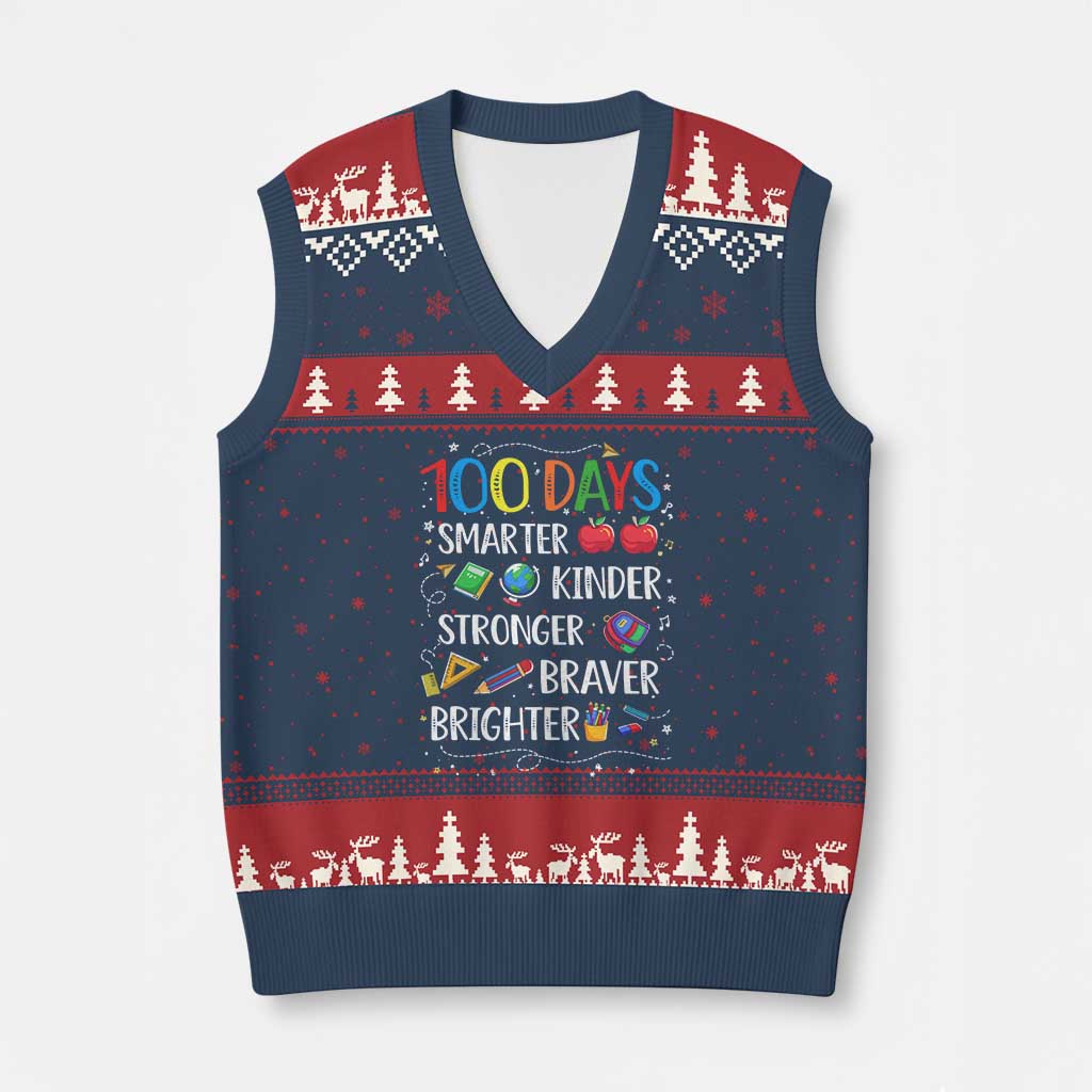Happy 100 Days of School V-Neck Knit Sweater Vest 100th Day Kids Boys Girls Teachers Pupils TS10 Navy Red Print Your Wear