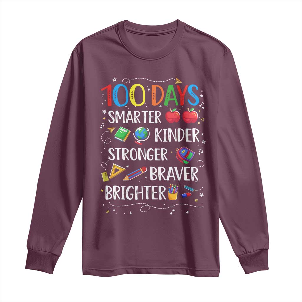 Happy 100 Days of School Long Sleeve Shirt 100th Day Kids Boys Girls Teachers Pupils TS10 Maroon Print Your Wear