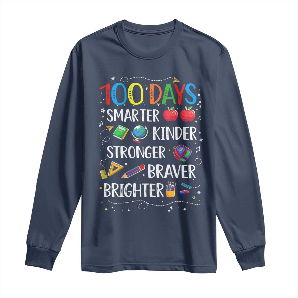Happy 100 Days of School Long Sleeve Shirt 100th Day Kids Boys Girls Teachers Pupils TS10 Navy Print Your Wear