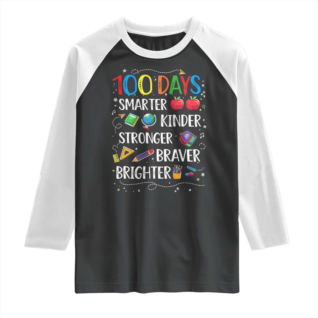 Happy 100 Days of School Raglan Shirt 100th Day Kids Boys Girls Teachers Pupils TS10 Black White Print Your Wear