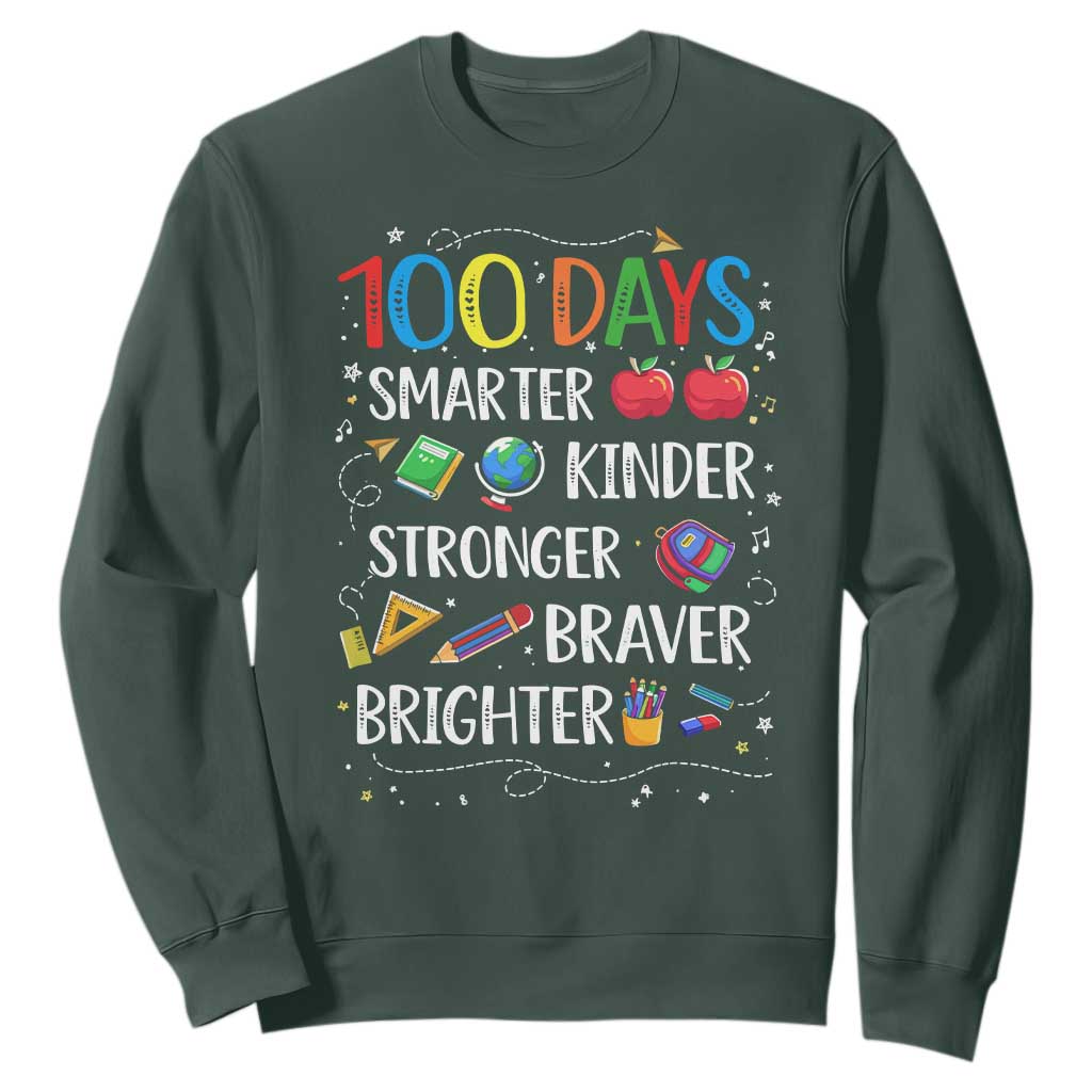 Happy 100 Days of School Sweatshirt 100th Day Kids Boys Girls Teachers Pupils TS10 Dark Forest Green Print Your Wear