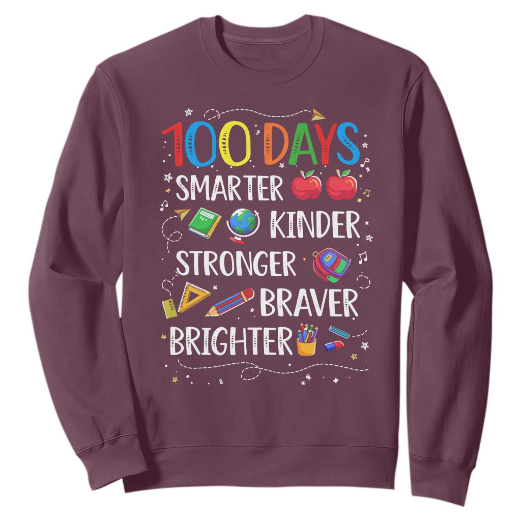Happy 100 Days of School Sweatshirt 100th Day Kids Boys Girls Teachers Pupils TS10 Maroon Print Your Wear
