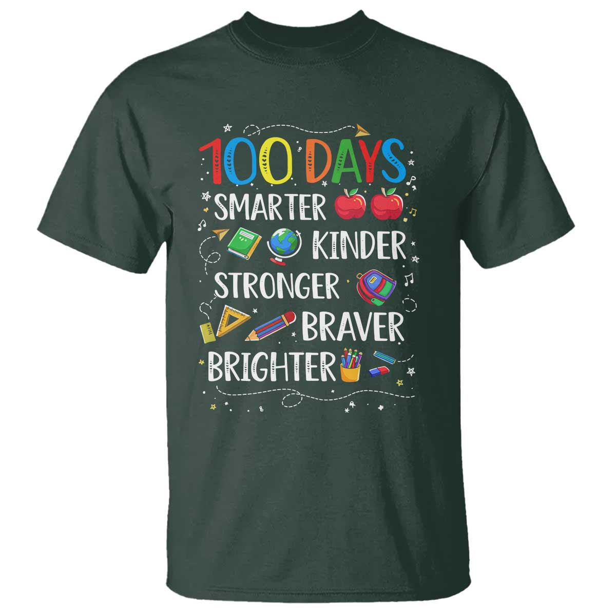 Happy 100 Days of School T Shirt 100th Day Kids Boys Girls Teachers Pupils TS10 Dark Forest Green Print Your Wear