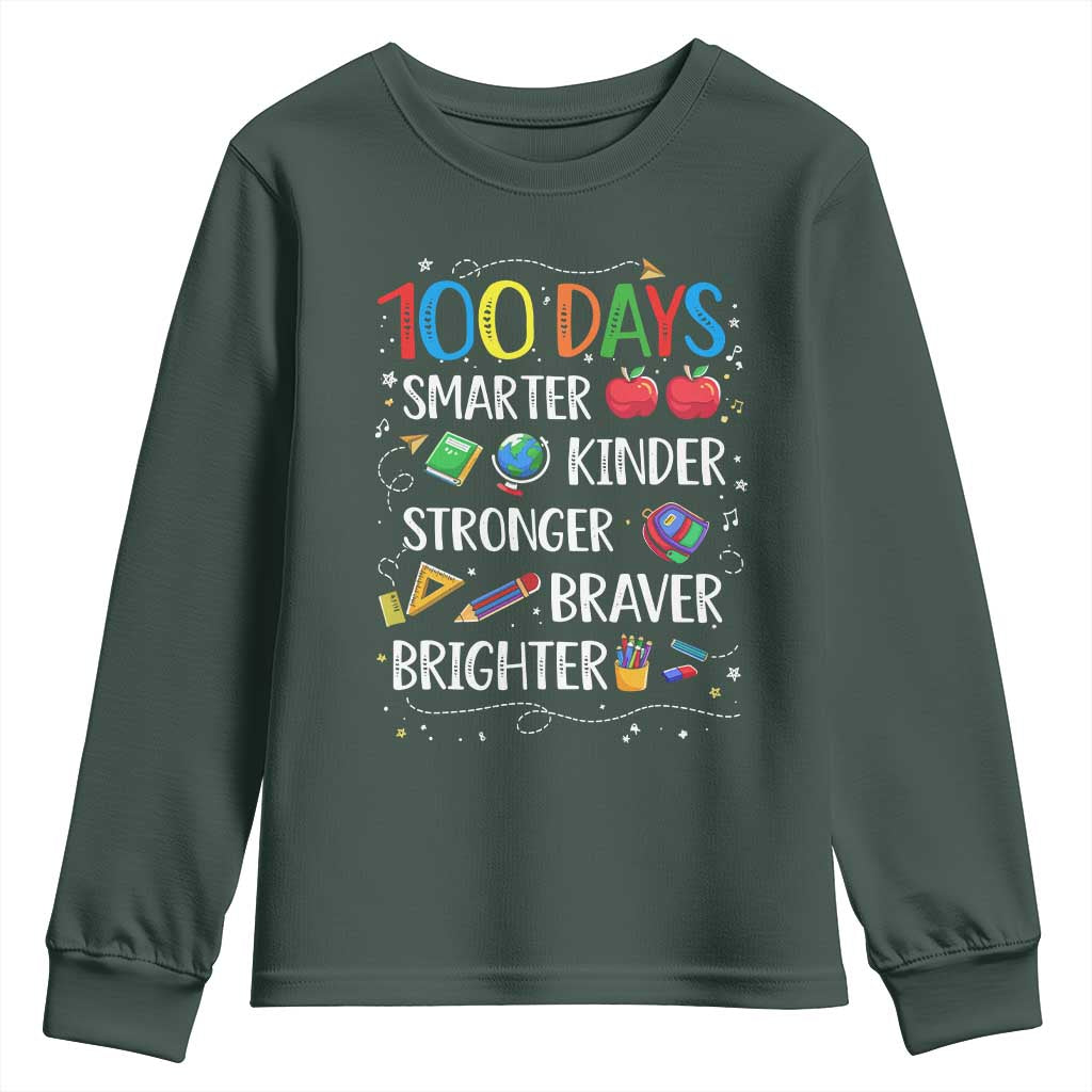 Happy 100 Days of School Youth Sweatshirt 100th Day Kids Boys Girls Teachers Pupils TS10 Dark Forest Green Print Your Wear