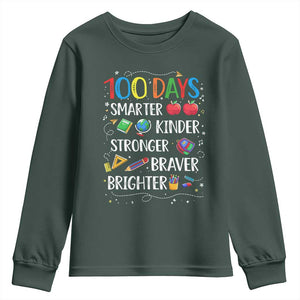 Happy 100 Days of School Youth Sweatshirt 100th Day Kids Boys Girls Teachers Pupils TS10 Dark Forest Green Print Your Wear