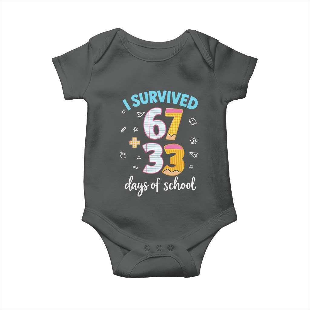 100 Days Of School 67 Funny Six Seven Meme Baby Onesie TS10 Dark Heather Print Your Wear