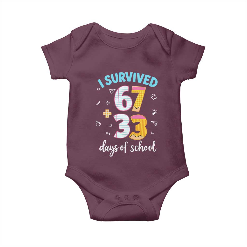 100 Days Of School 67 Funny Six Seven Meme Baby Onesie TS10 Maroon Print Your Wear