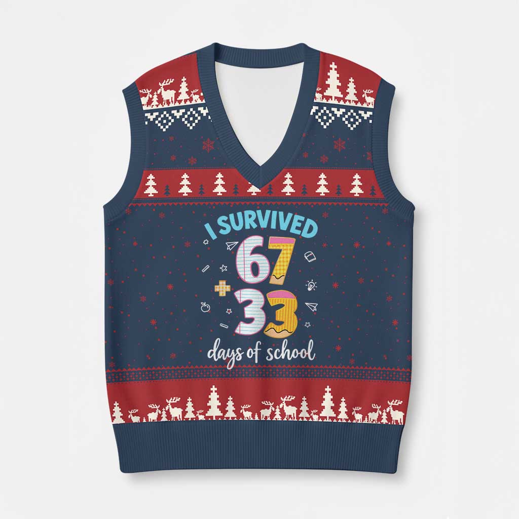 100 Days Of School 67 Funny Six Seven Meme V-Neck Knit Sweater Vest TS10 Navy Red Print Your Wear