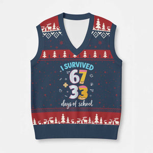 100 Days Of School 67 Funny Six Seven Meme V-Neck Knit Sweater Vest TS10 Navy Red Print Your Wear