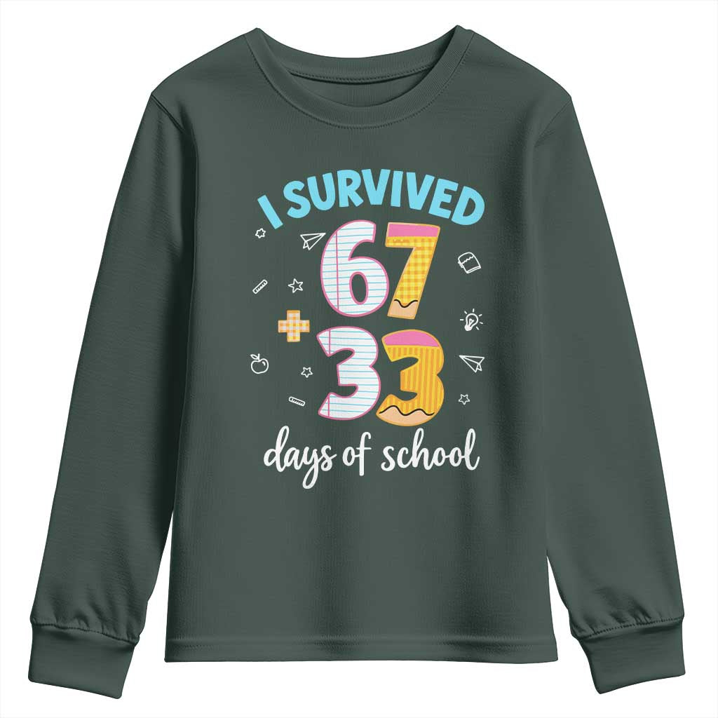 100 Days Of School 67 Funny Six Seven Meme Youth Sweatshirt TS10 Dark Forest Green Print Your Wear