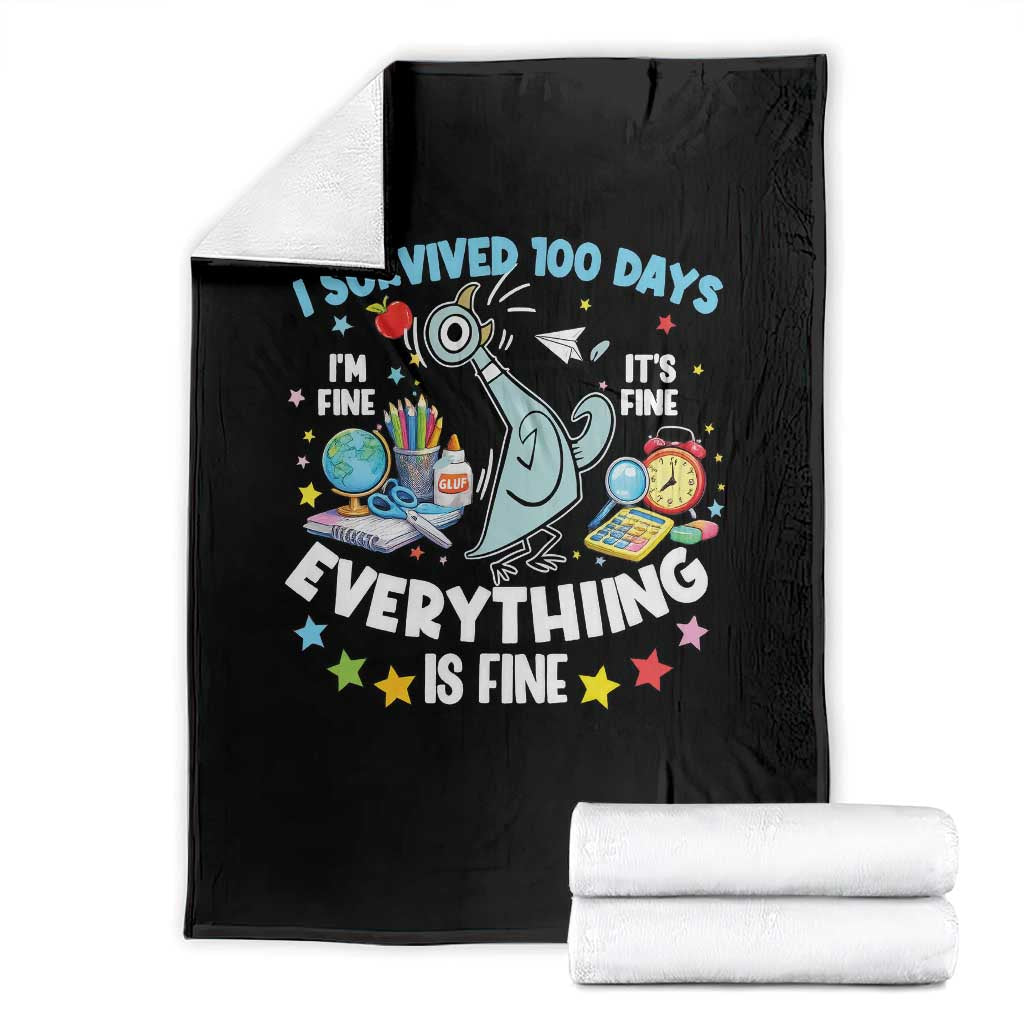 I Survived 100 Days Of School Throw Blanket Funny Pigeon 100th Day Teacher TS10 Black Print Your Wear