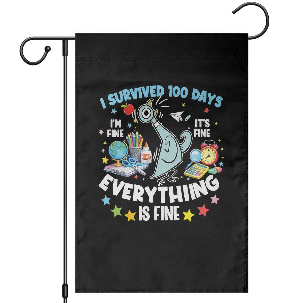 I Survived 100 Days Of School Garden Flag Funny Pigeon 100th Day Teacher TS10 Black Print Your Wear