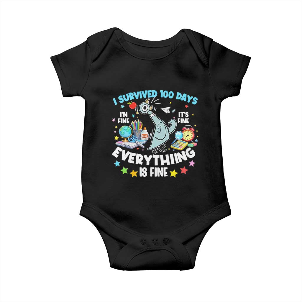 I Survived 100 Days Of School Baby Onesie Funny Pigeon 100th Day Teacher TS10 Black Print Your Wear