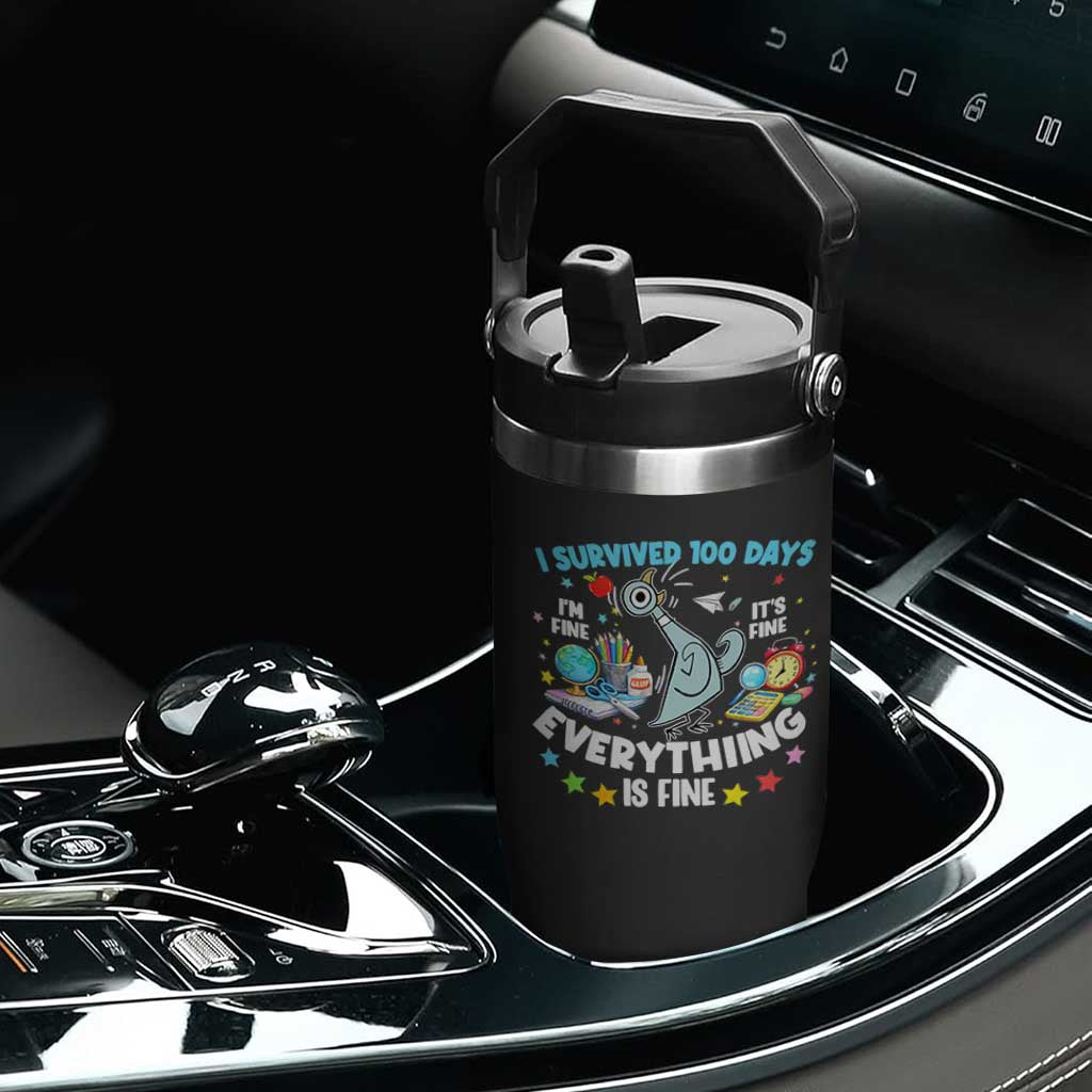 I Survived 100 Days Of School Flip Straw Tumbler Funny Pigeon 100th Day Teacher TS10 Print Your Wear