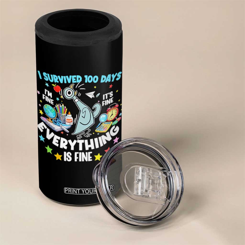 I Survived 100 Days Of School 4 in 1 Can Cooler Tumbler Funny Pigeon 100th Day Teacher TS10 Print Your Wear