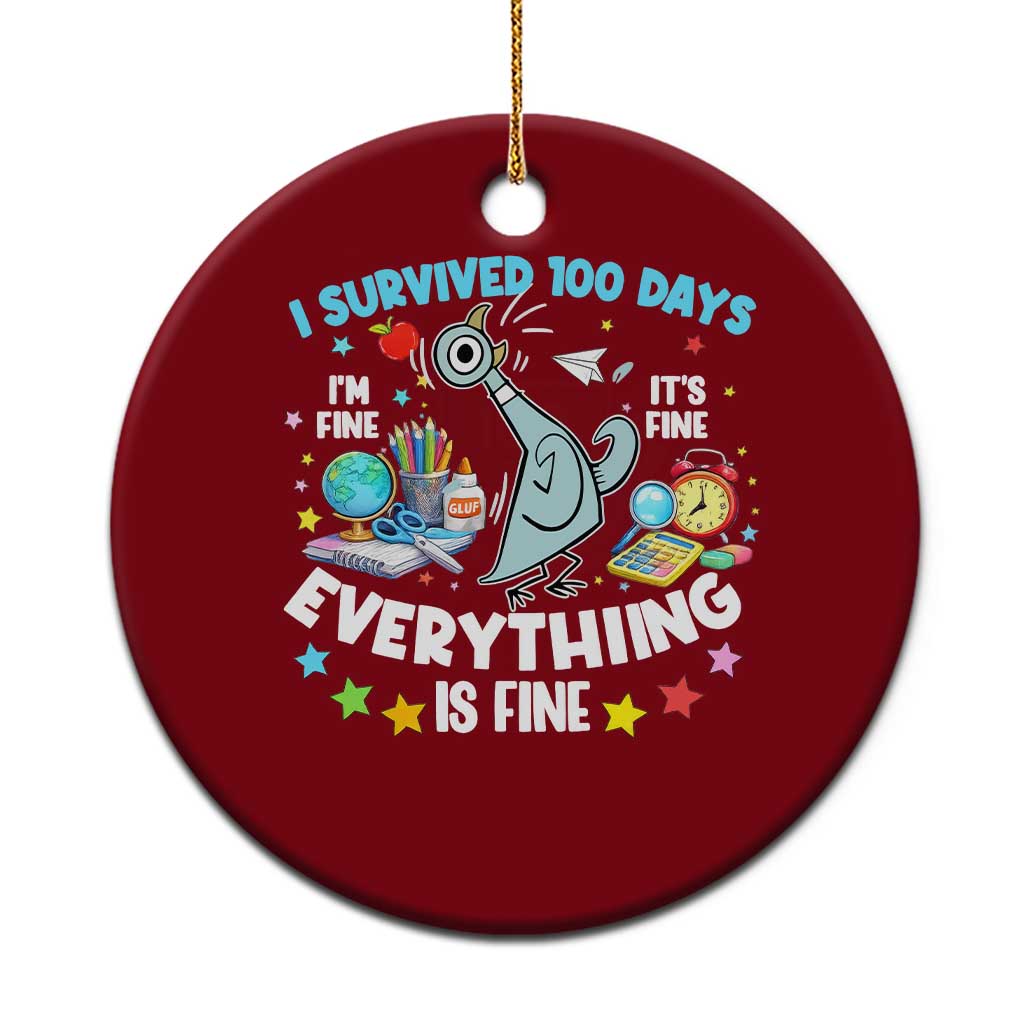 I Survived 100 Days Of School Ceramic Ornament Funny Pigeon 100th Day Teacher TS10 1pc Red Print Your Wear