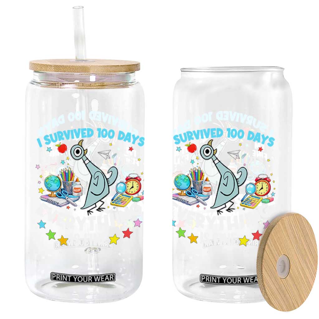 I Survived 100 Days Of School Glass Can Funny Pigeon 100th Day Teacher TS10 Print Your Wear