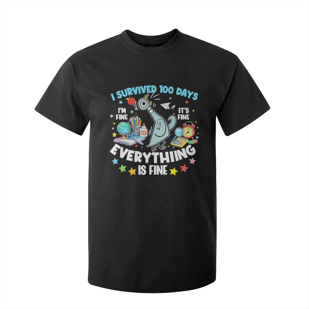 I Survived 100 Days Of School T Shirt For Kid Funny Pigeon 100th Day Teacher TS10 Black Print Your Wear