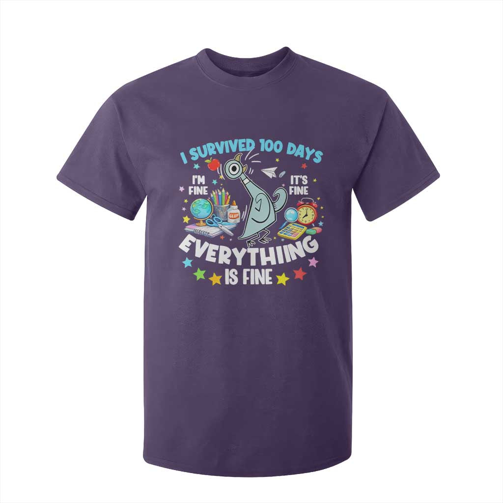 I Survived 100 Days Of School T Shirt For Kid Funny Pigeon 100th Day Teacher TS10 Purple Print Your Wear