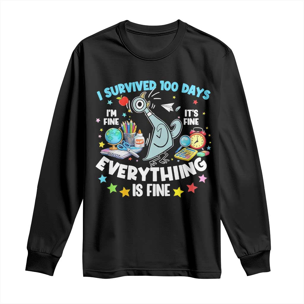 I Survived 100 Days Of School Long Sleeve Shirt Funny Pigeon 100th Day Teacher TS10 Black Print Your Wear