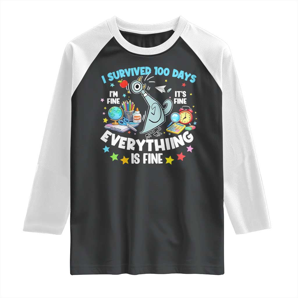 I Survived 100 Days Of School Raglan Shirt Funny Pigeon 100th Day Teacher TS10 Black White Print Your Wear