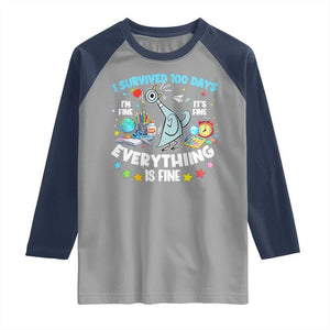 I Survived 100 Days Of School Raglan Shirt Funny Pigeon 100th Day Teacher TS10 Sport Gray Navy Print Your Wear