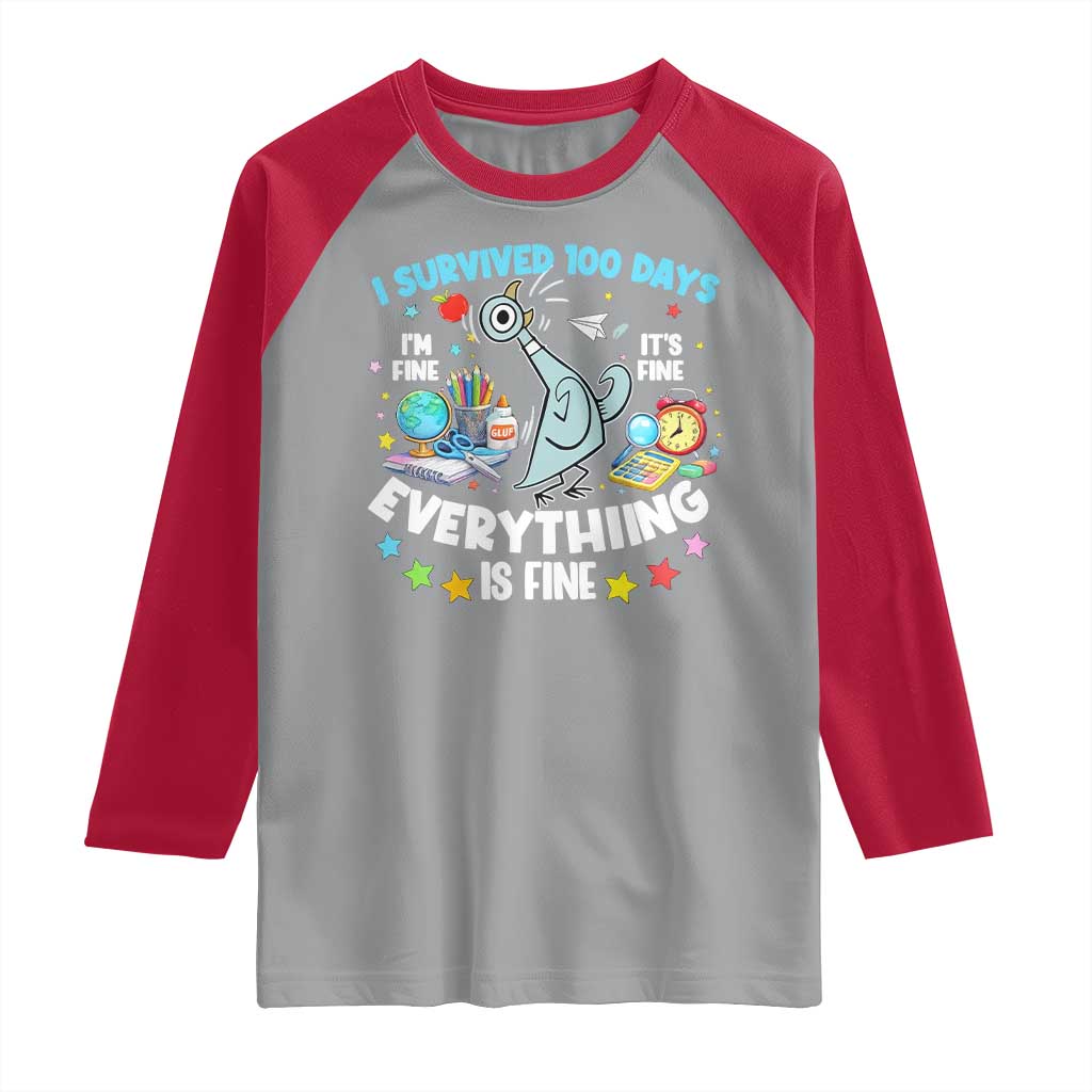 I Survived 100 Days Of School Raglan Shirt Funny Pigeon 100th Day Teacher TS10 Sport Gray Red Print Your Wear