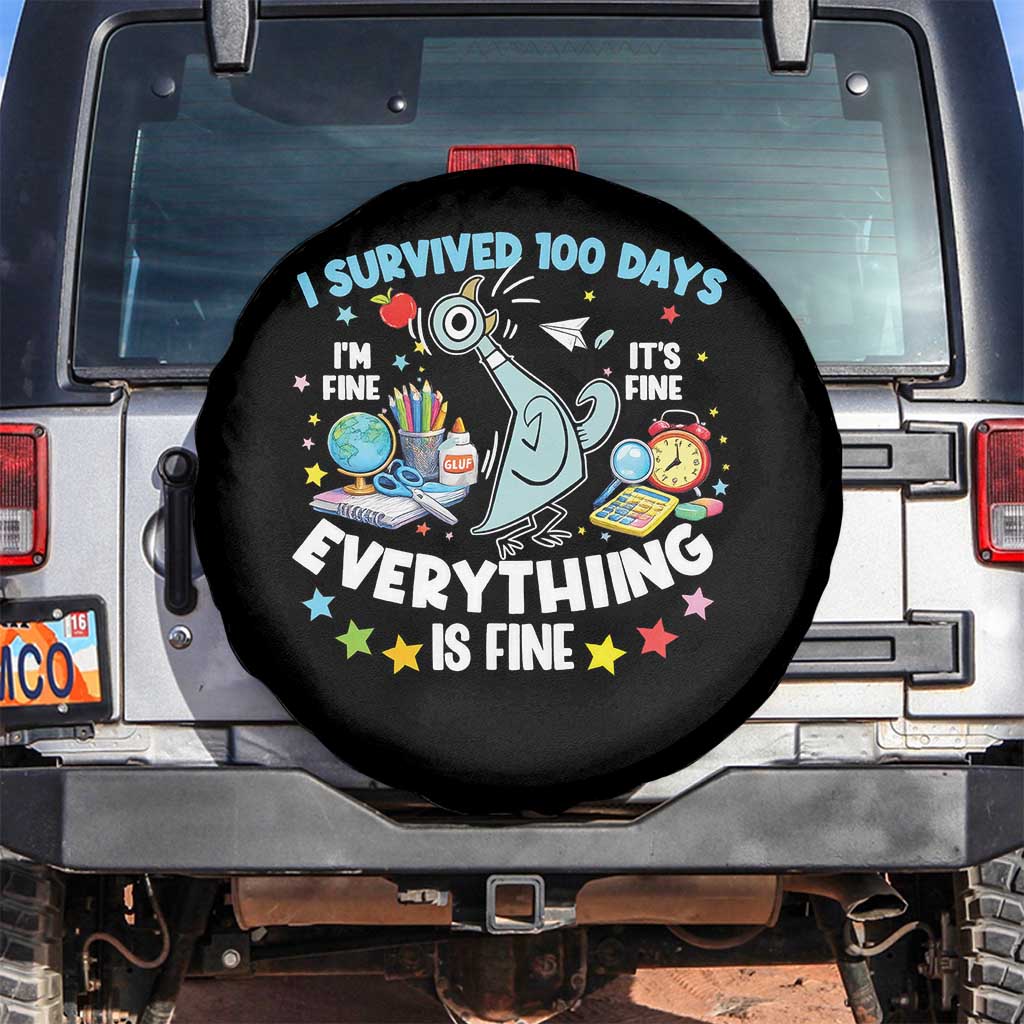 I Survived 100 Days Of School Spare Tire Cover Funny Pigeon 100th Day Teacher TS10 No hole Black Print Your Wear