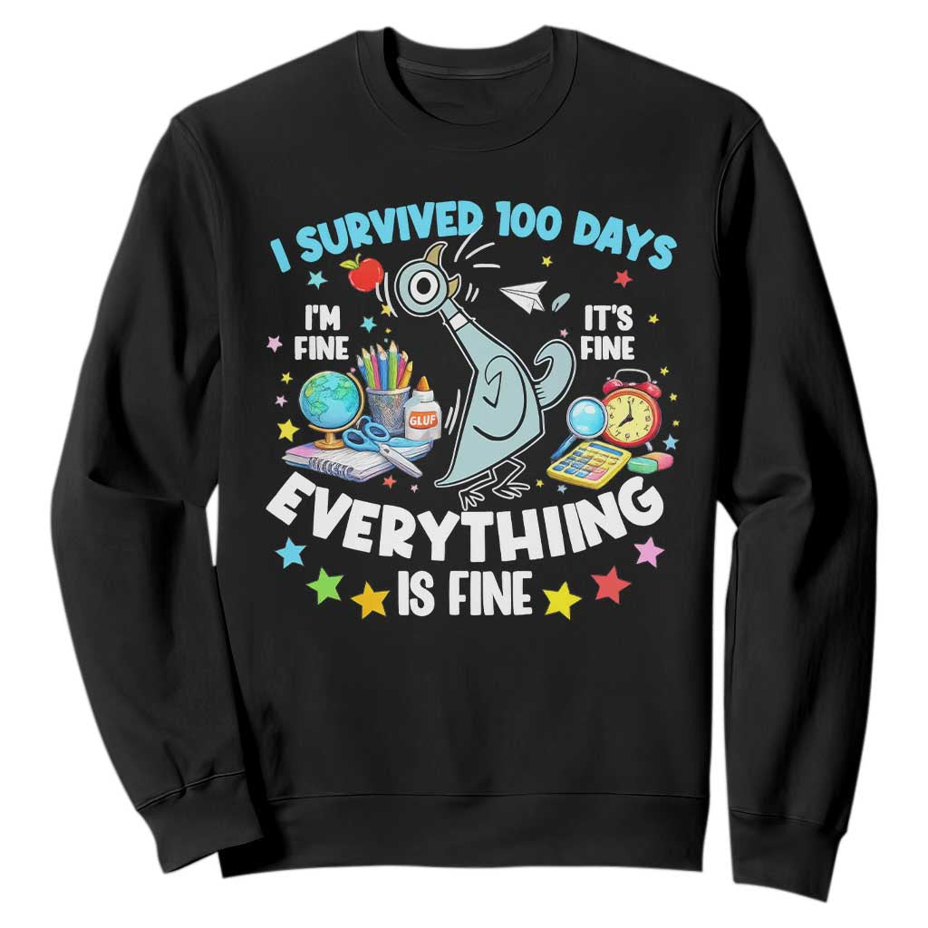 I Survived 100 Days Of School Sweatshirt Funny Pigeon 100th Day Teacher TS10 Black Print Your Wear