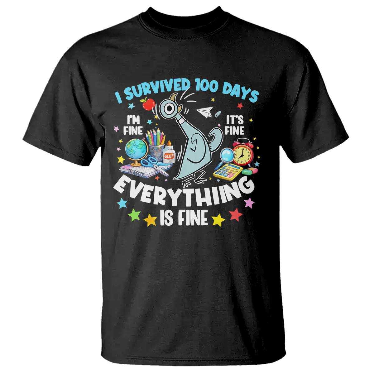 I Survived 100 Days Of School T Shirt Funny Pigeon 100th Day Teacher TS10 Black Print Your Wear